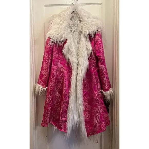 Pink White Reversible Y2K 90s Fluffy Jacket Coat  Women's Size Medium - Picture 3 of 13